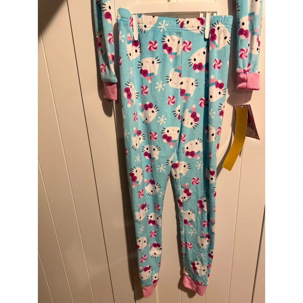 Hello Kitty Sanrio Girls Pajama Set Aqua Blue Winter Peppermint Fleece Size 8